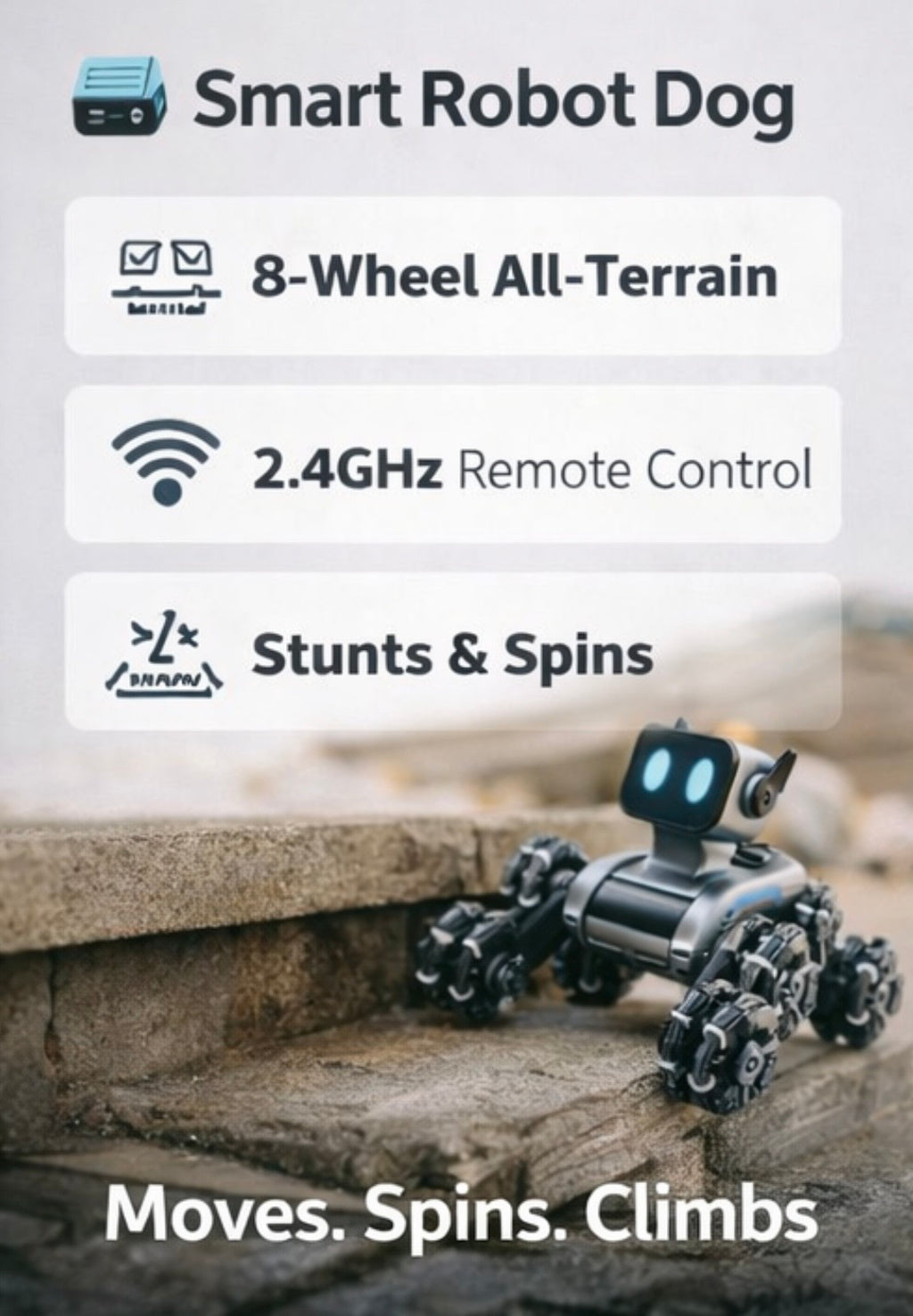 RoboRush™ Smart Robot Dog – 8-Wheel Stunt RC Pet