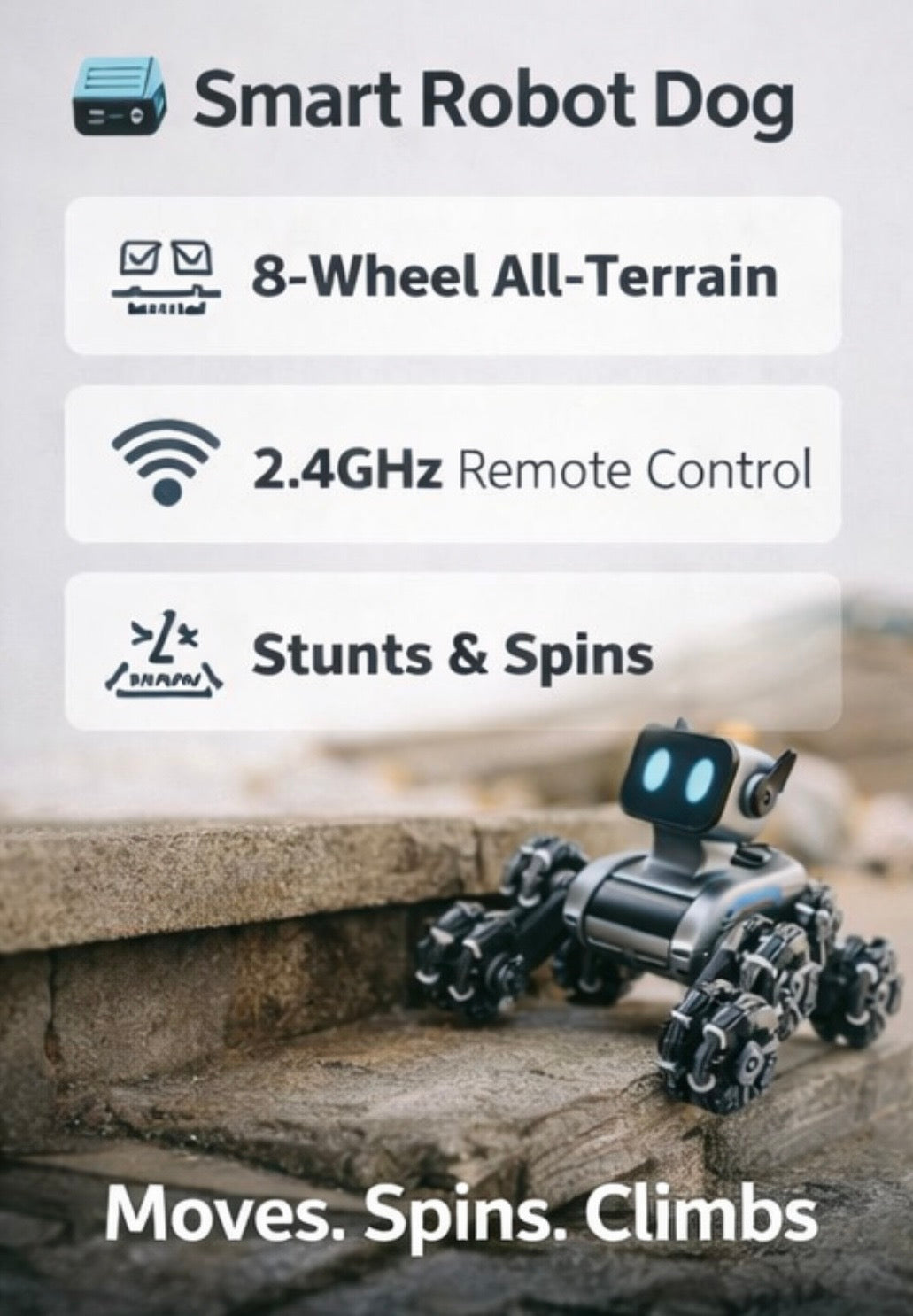 RoboRush™ Smart Robot Dog – 8-Wheel Stunt RC Pet